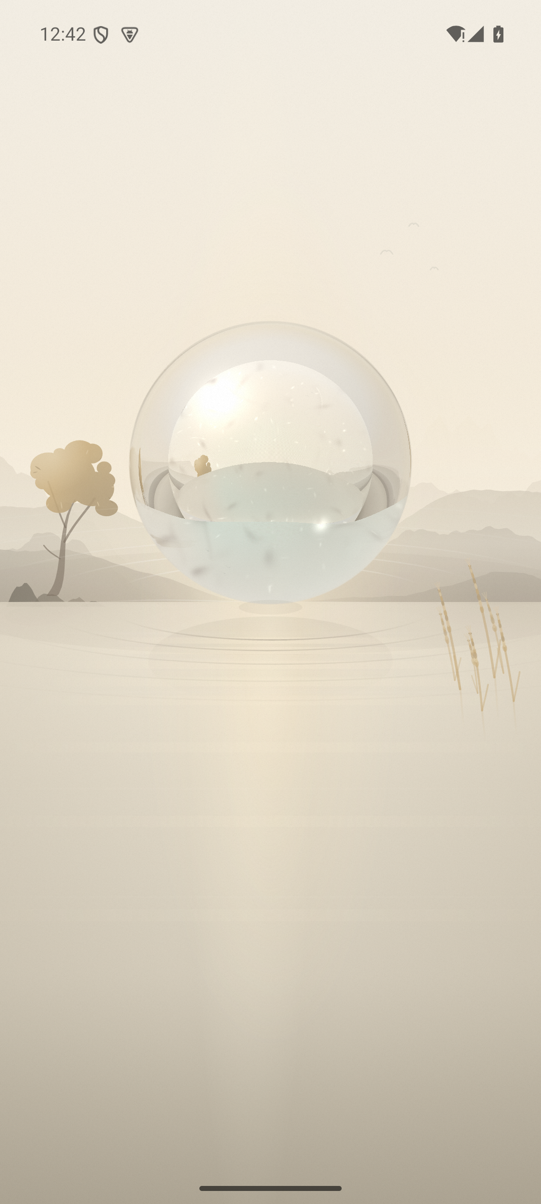 Renura’s luminous orb resting in a quiet landscape, from the Android app